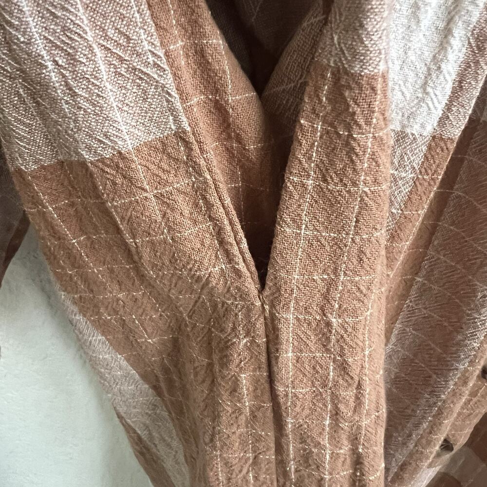 Grade & Gather Overfit Plaid Button Down Midi Dress V Neck Long Slv Prairie Sz S - Picture 7 of 8